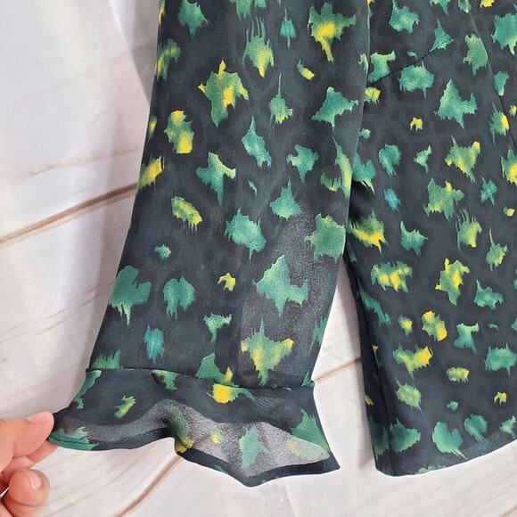 Positive Attitude Y2K Blouse Womens Size 14 Green Floral Ruffle Whimysgoth Retro - Picture 4 of 9